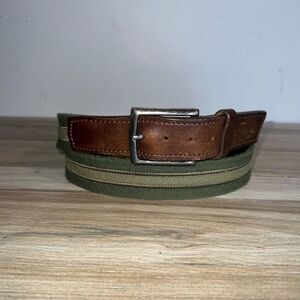 Canterbury Golf Stretch And Leather Belt Men’s Size 38/95 Green Brown Striped